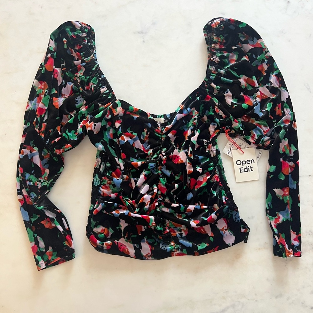 Open Edit Floral Ruched Top